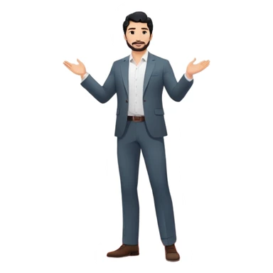 Professional 35-year-old man with black wavy hair, stubble, strong jawline, white skin tone, wearing smart casual business attire, giving a TED talk on innovation, standing on circular red carpet stage, gesturing confidently with projected slides behind him sticker