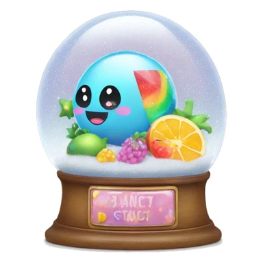 Kawaii rainbow pastel bedazzled fruit in an under the sea snow globe  sticker