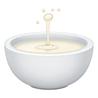 white bowl with simple white liquid inside, no gloss, no spoon, flat, simple, clear sticker