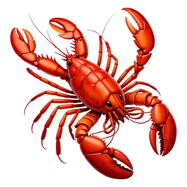 Cinematic bright red rock lobster, detailed hard shell, claws slightly open, freshly cooked, warm glowing tones, rich and indulgent. sticker
