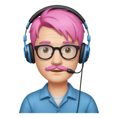 headphone and spectacles, mustached pink hair man, music sticker