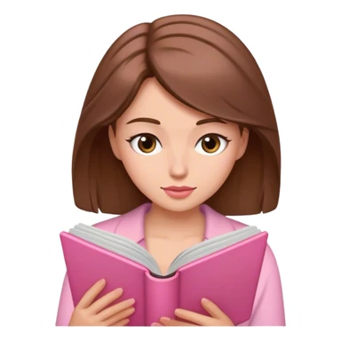 a brown haired, fair skinned female reader reading a pink romance novel sticker