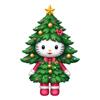 Hello kitty wearing a Christmas tree outfit sticker