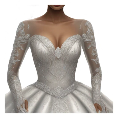 Hyper Realistic ornate ballgown long sleeve Wedding dress with diamanté on Russian bride with pale skin and green eyes and long black hair with veil hyper realistic  sticker