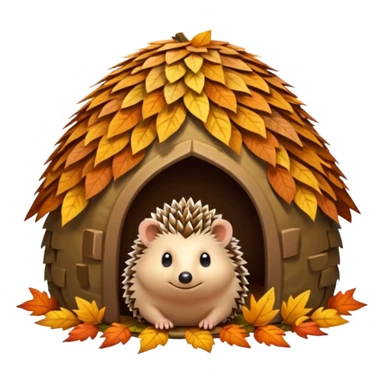 Hedgehog hut made of leaves sticker