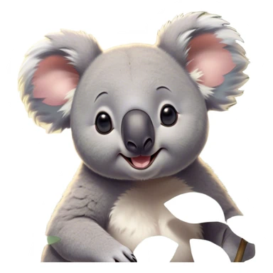 Cinematic Comical Koala Portrait Emoji, Head tilted dramatically with an exaggeratedly amused expression, featuring a quirky grey fur with a comically large black nose and wide, expressive eyes filled with playful disbelief, Simplified yet hilariously expressive features, highly detailed, glowing with a slightly sassy glow, high shine, dramatic yet playful, stylized with an air of cheeky eucalyptus mischief, bright and endearing, soft glowing outline, capturing the essence of a spirited and over‐the‐top koala, so meme‐worthy it feels like it could hug its way into internet fame instantly! sticker