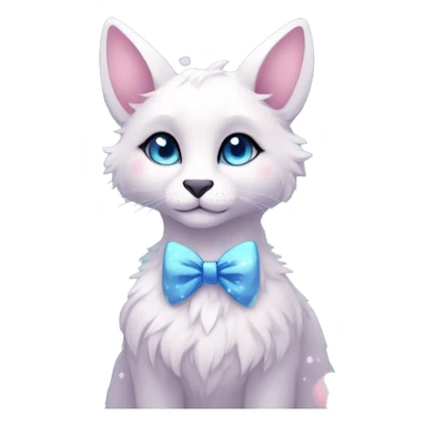 Anthro Cute Cool Pastel Kawaii gorgeous sparkly ethereal fantasy animal creature with blue eyes furry sona with flowers and bow tie beautiful aesthetic sticker