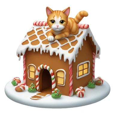 Ginger cat on a gingerbread house sticker