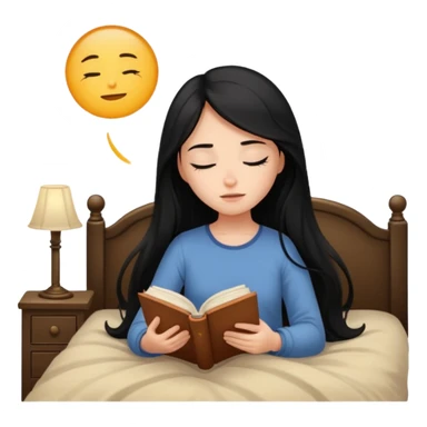 Girl black long hair reading book sleepy bed sticker