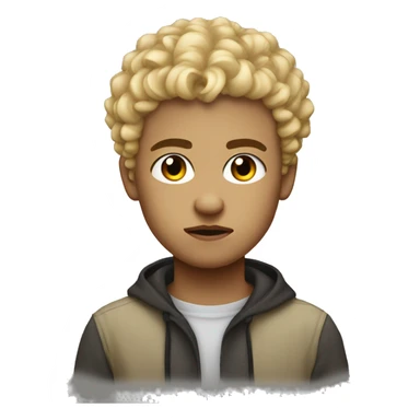 black eyes, very very curly blonde very short hair, boy, serious face sticker