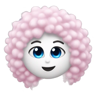 White gumy with fluffy hair and blue eyes sending pink heart from a kiss sticker