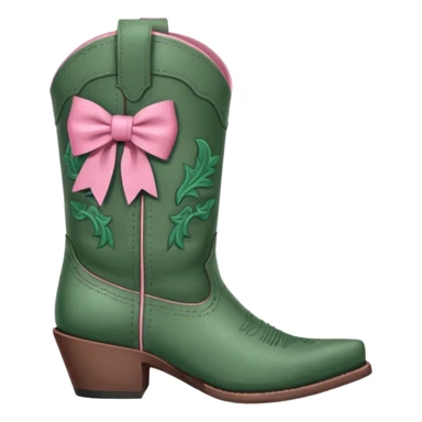 Sage and dark green western boots with a pink bow on top sticker