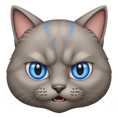 angry grey cat blue small eyes. iphone real emoji style sticker