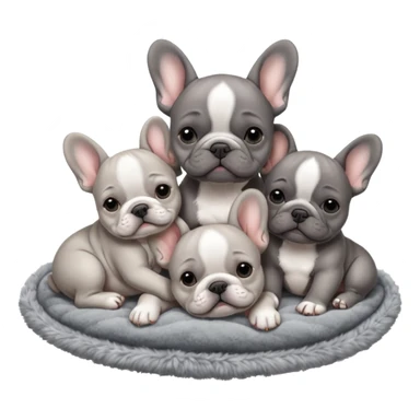 Gray French bulldog puppy, sleeping on a realistic fuzzy blanket with his brother and sister sticker