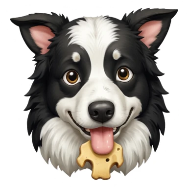 A black and white border collie is chewing on a cow's hoof. sticker