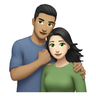 Light skin Asian male with undercut straight black hair and white female with green eyes and long brown wavy hair tightly hugging each other  sticker