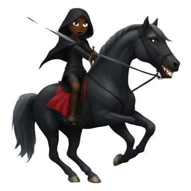 Woman, vampire riding a black horse, wielding a sword sticker