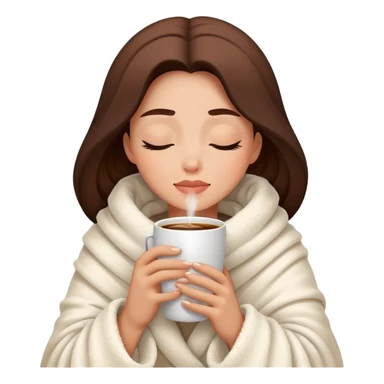 Woman wrapped inside a fluffy blanket sipping coffee with her eyes closed sticker