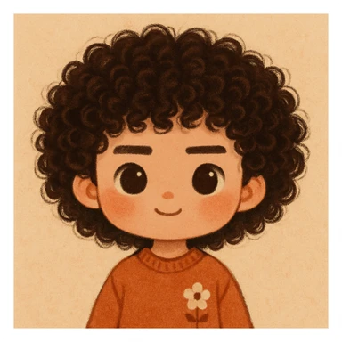 Haz el pelo mucho más rizado y las cejas más rectas, manteniendo el estilo general, cute y todos los detalles anteriores sticker