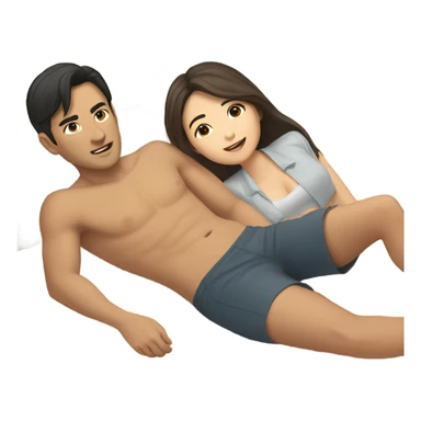 asian girl laying on the beach with brown haired boyfriend  sticker
