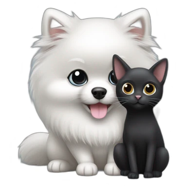 white pomeranian, black cat and gray mouse hug sticker