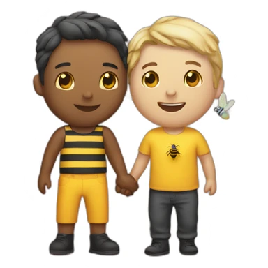 gay couple with a cat and a bee sticker