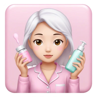 angelic asian girl doing skin care in pink pajamas sticker