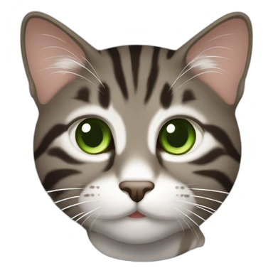 Dark Brown and white tabby cat with green eyes sticker