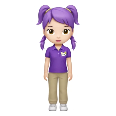 hello kitty wearing purple polo shirt and kyaki pants with long pony tail baddie sticker