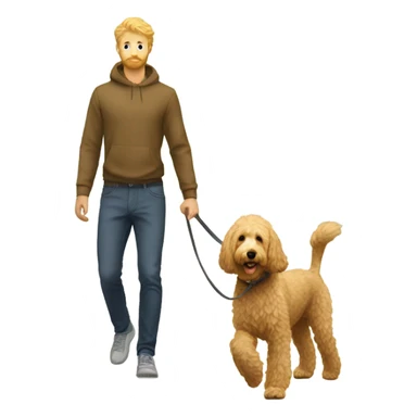 Golden doodle with blonde guy walking sticker
