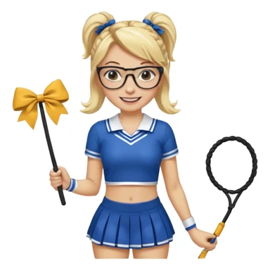  Sexy Dominatrix blonde hair and glasses full body with whip in a cheerleaders outfit  hair ties back sticker