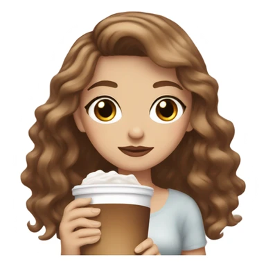 aesthetic white girl with brown wavy hair and brown eyes sipping an iced americano in a cute coffee shop  sticker