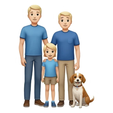 1 Father 1 Mother and 1 young boy who is half as tall as the parents, standing in front of their house with a dog next to them sticker