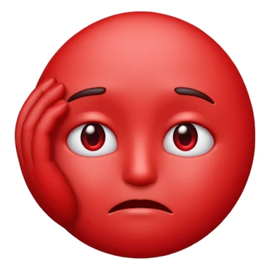 A red emoji that is sad and has a hand making a heart sticker