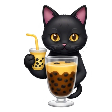 black cat drinking boba sticker