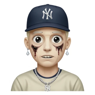 Zombie con aretes con una gorra new York yankee y una cadena de diamante hombre aretes pequeños y de negro y blanco  sticker