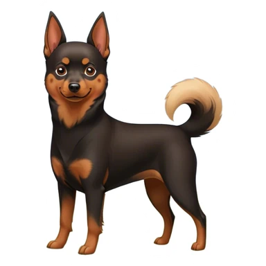 Doberman Pinscher and Pomeranian Spitz standing side by side. The Doberman has a sleek black and tan coat with alert ears, while the Pomeranian has a fluffy orange coat and a joyful expression. Beautiful natural background, with a clear blue sky and green grass. Transparent background. sticker