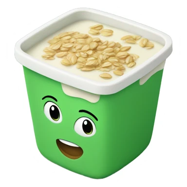 a green square yogurt pot with oats inside sticker