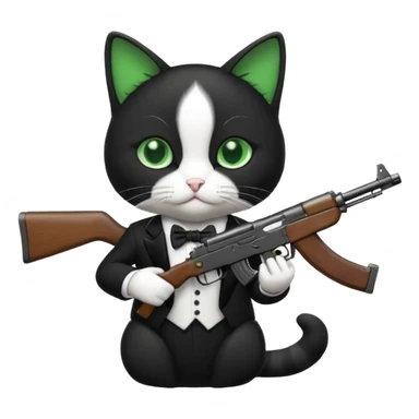 tuxedo cat with an ak47 gun sticker