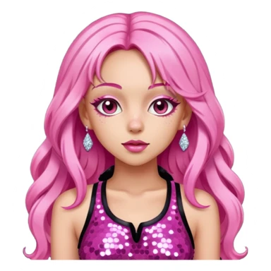 Doja Cat with long pink hair, dark pink sequin outfit sticker