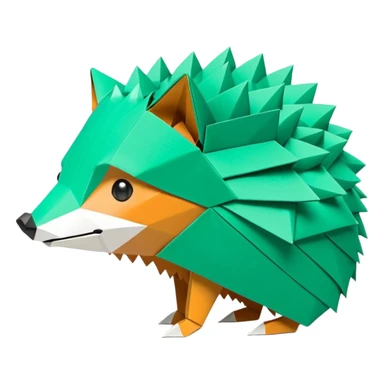 origami hedgehog half fox half hedgehog in color green mint rgb(168, 251, 211) the tail of fox A8FBD3 sticker