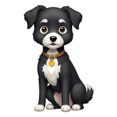  black dog with white paws and white chest sticker