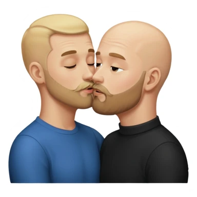 Blonde man kissing another bald man with a beard sticker