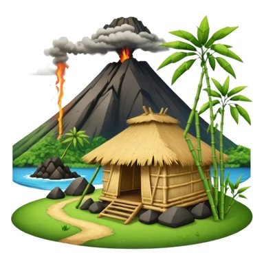 bamboo hut front of the volcano sticker