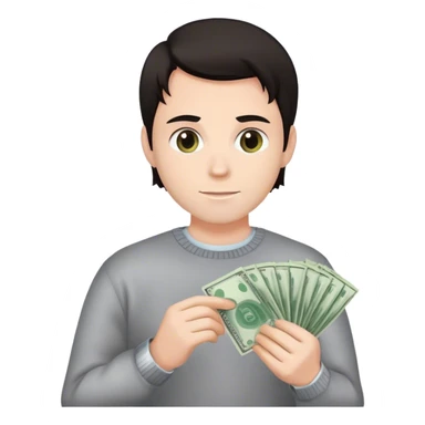 male white realtor hang money in hand, cruel, dark hairsweater,computer in hand,white skin, an avatar image gonna be round  sticker