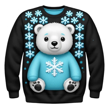 Glitter polar bear
with cyan snowflake on a black sweatshirt sticker