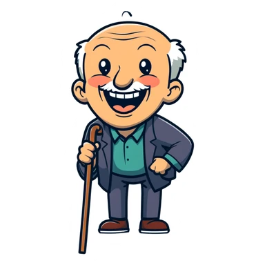 old man with cane laughing hysterically sticker