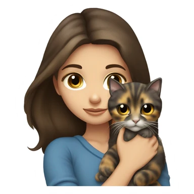 “blue-eyed brunette girl” holds “gray yellow-eyed tortoiseshell cat” in her arms sticker