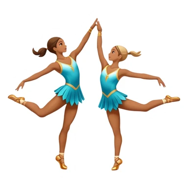 Icon for Sports Dance: a couple in competitive attire performing a synchronized dance with acrobatic moves, dance shoes, a rhythmic floor, and a competition backdrop. The icon should capture athleticism, technique, and acrobatic precision. Transparent background. sticker