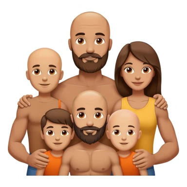 Happy Muscular Bald beard man and his hot wife with long brown hair and 3 sons sticker